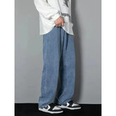 Male Comfort Korean Style Solid Color Loose Straight Wide Leg Casual Denim Long Pants