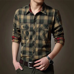 Spring Autumn New Vintage Military Men Cotton Shirt Long Sleeve