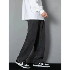 Male Comfort Korean Style Solid Color Loose Straight Wide Leg Casual Denim Long Pants