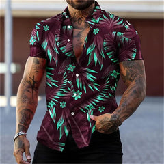 Men's black and gold flower shirts Summer plant print lapel shirt