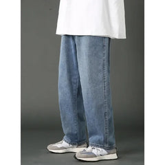 Male Comfort Korean Style Solid Color Loose Straight Wide Leg Casual Denim Long Pants