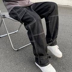CargMen's Straight Baggy Denim Pants Streetwear Skateboard Pant Neutral Trousers