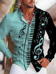 Men's Shirt Graphic Print Music Note Stand Collar