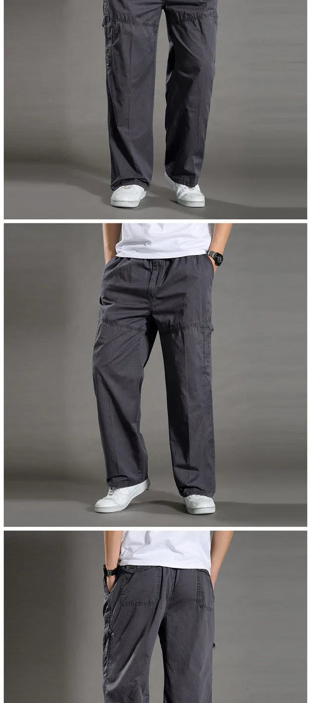 Men's Cargo Pants Cotton Black Work Pants Large Size