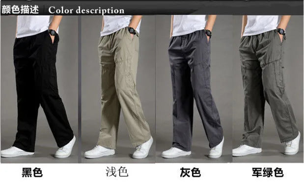 Men's Cargo Pants Cotton Black Work Pants Large Size