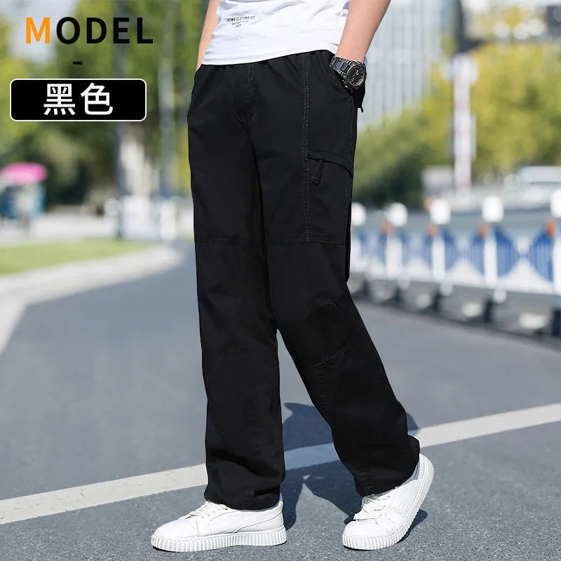 Men's Cargo Pants Cotton Black Work Pants Large Size