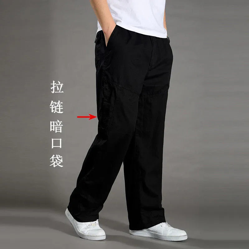 Men's Cargo Pants Cotton Black Work Pants Large Size