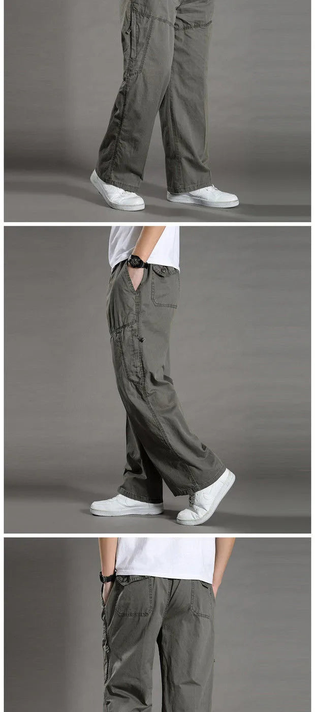 Men's Cargo Pants Cotton Black Work Pants Large Size