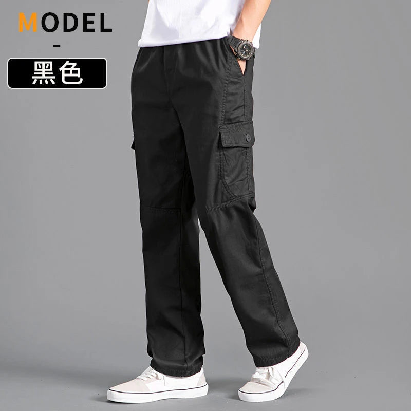 Men's Cargo Pants Cotton Black Work Pants Large Size