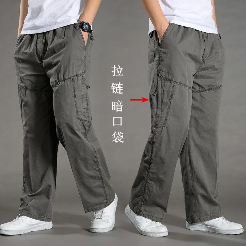 Men's Cargo Pants Cotton Black Work Pants Large Size