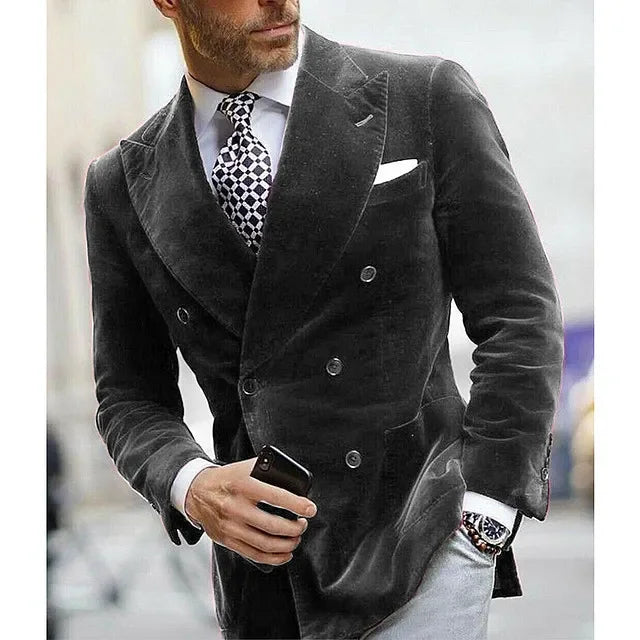Velvet Double Breasted Blazer for Men Dinner Party