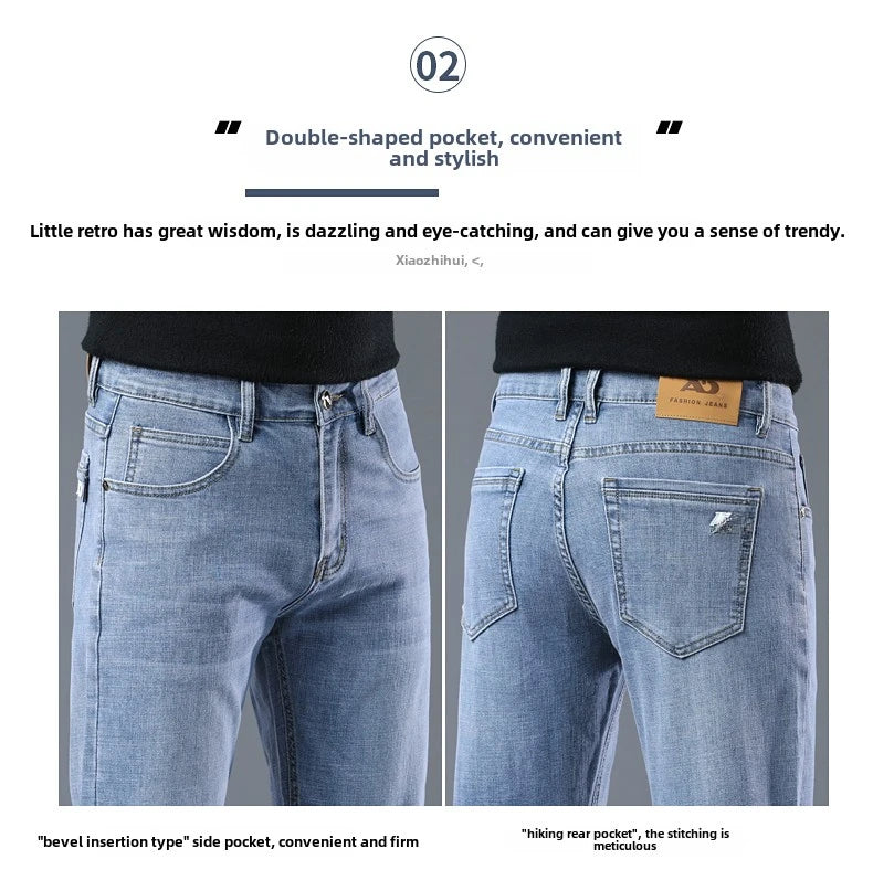 Men's Workwear Jeans Classic Stretch Fabrics Loose Straight-leg Trousers Casual All-match Denim Pants Male