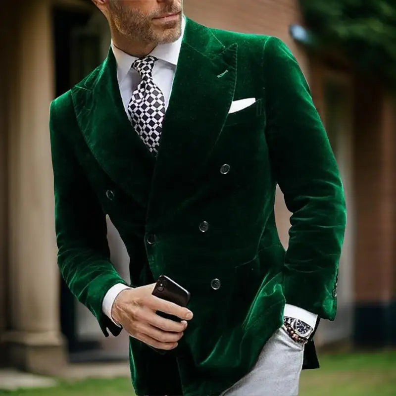 Velvet Double Breasted Blazer for Men Dinner Party