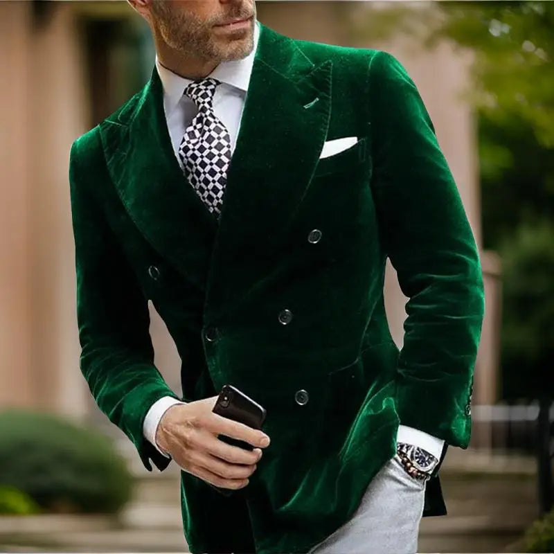 Velvet Double Breasted Blazer for Men Dinner Party