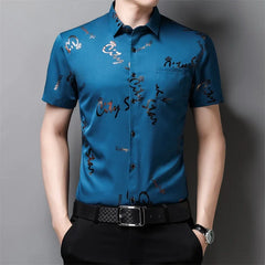 Men's Business Casual Short Sleeved Shirt No Iron and Wrinkle Resistant Top