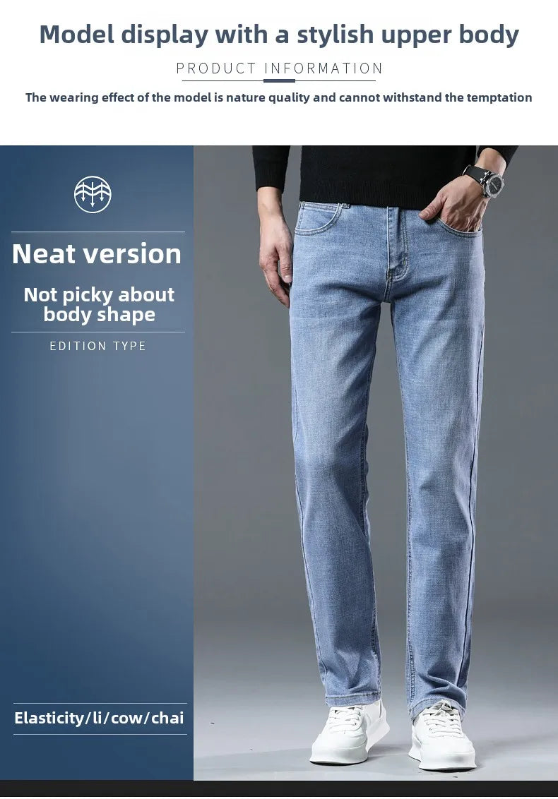 Men's Workwear Jeans Classic Stretch Fabrics Loose Straight-leg Trousers Casual All-match Denim Pants Male