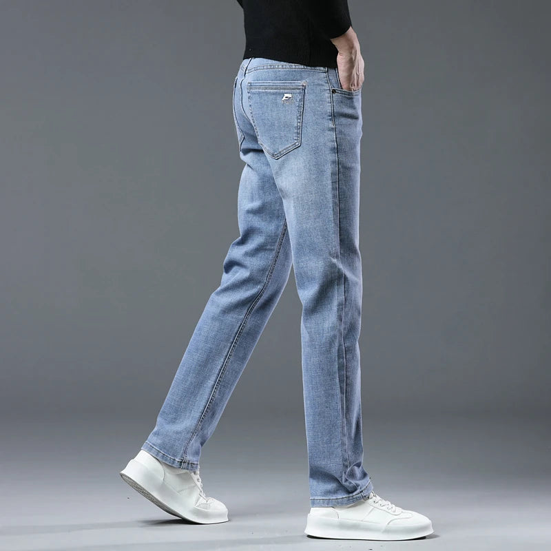 Men's Workwear Jeans Classic Stretch Fabrics Loose Straight-leg Trousers Casual All-match Denim Pants Male