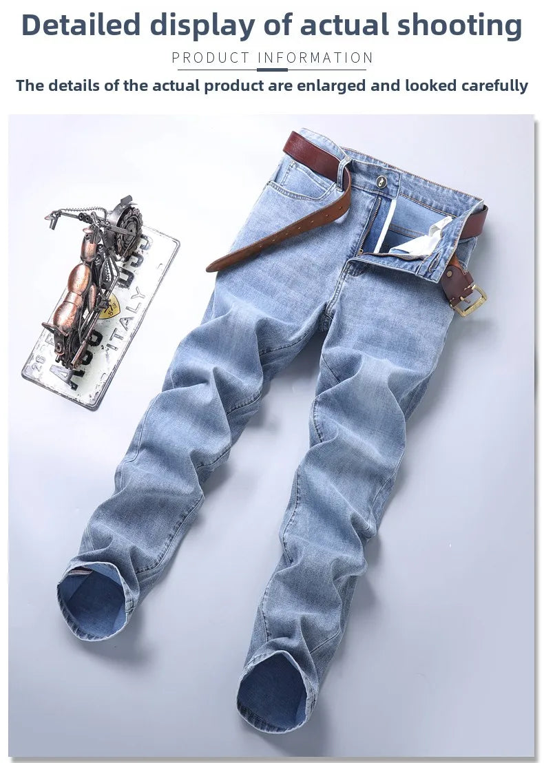 Men's Workwear Jeans Classic Stretch Fabrics Loose Straight-leg Trousers Casual All-match Denim Pants Male