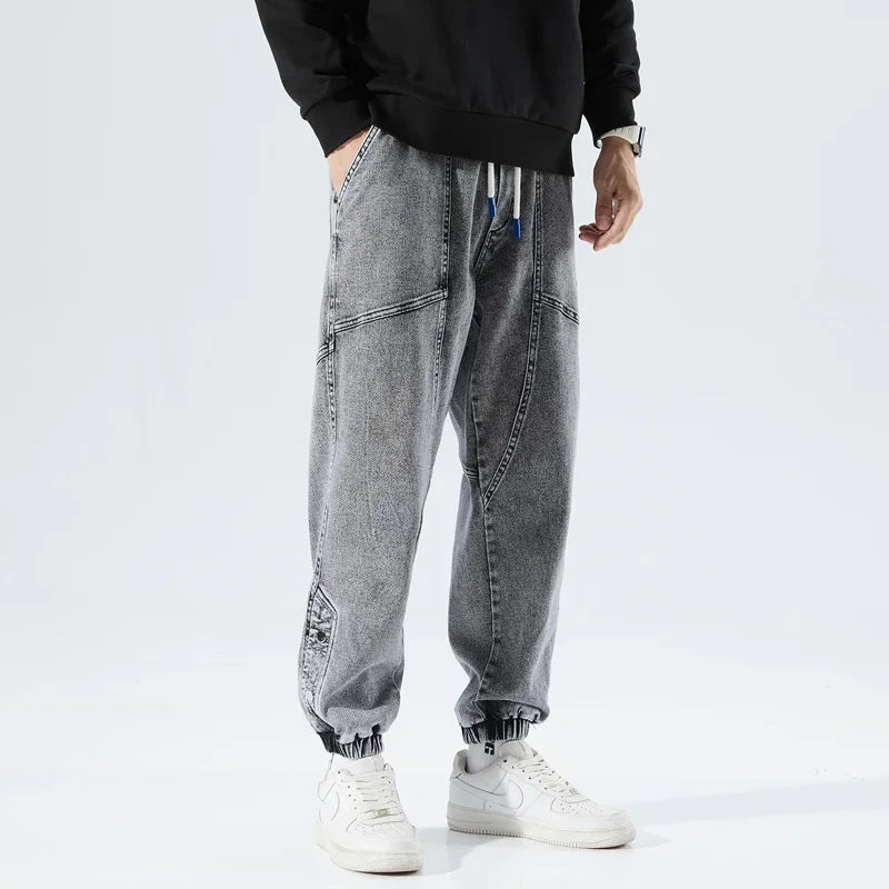 Korean Popular Clothes Jeans Casual Men Loose Fit Stretch Spandex Denim Jogger Pant