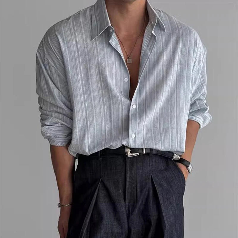 Vintage Mens Striped Printed Shirt Long Sleeve