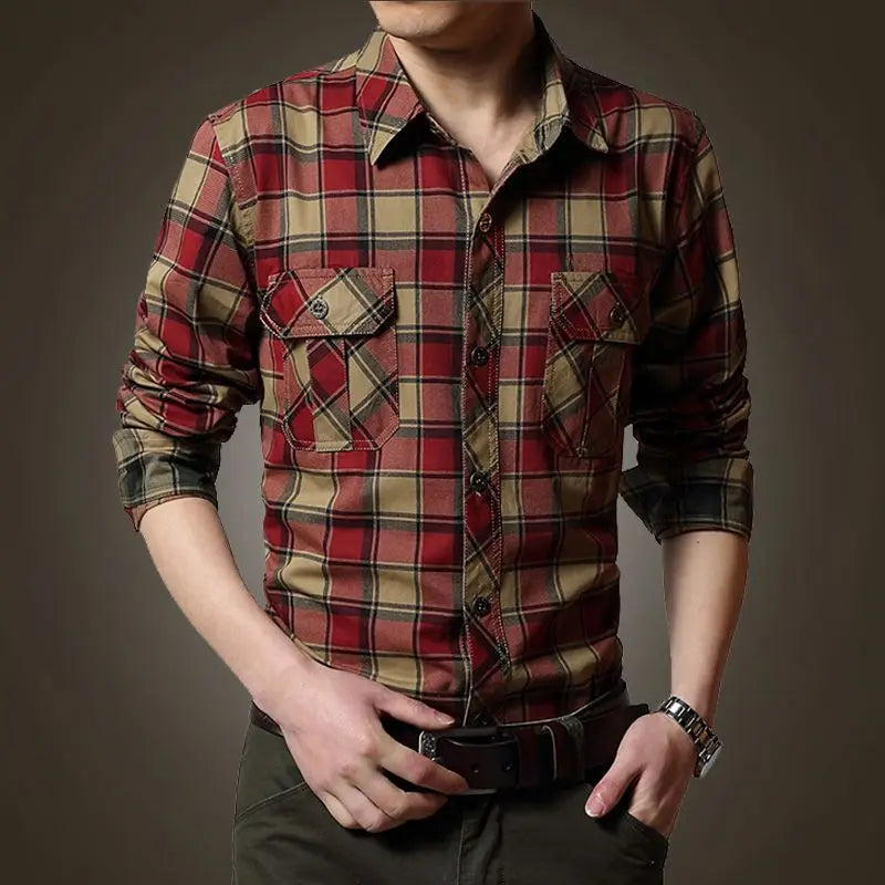 Spring Autumn New Vintage Military Men Cotton Shirt Long Sleeve