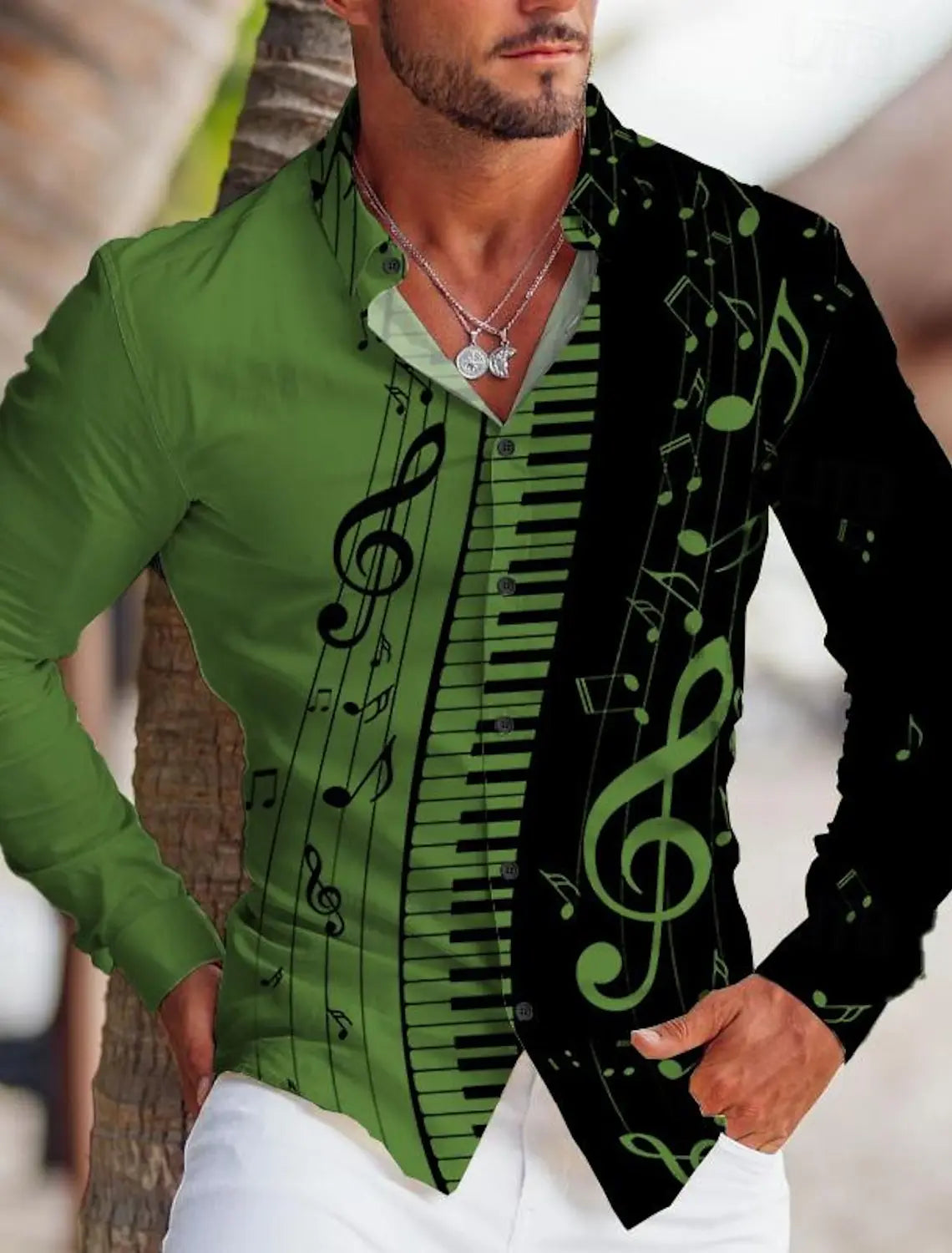 Men's Shirt Graphic Print Music Note Stand Collar