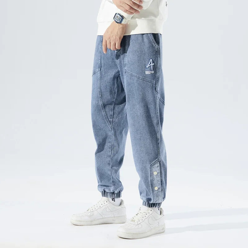 Korean Popular Clothes Jeans Casual Men Loose Fit Stretch Spandex Denim Jogger Pant