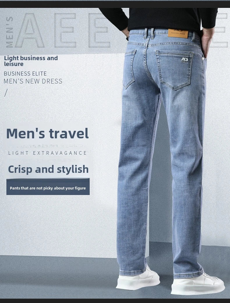 Men's Workwear Jeans Classic Stretch Fabrics Loose Straight-leg Trousers Casual All-match Denim Pants Male