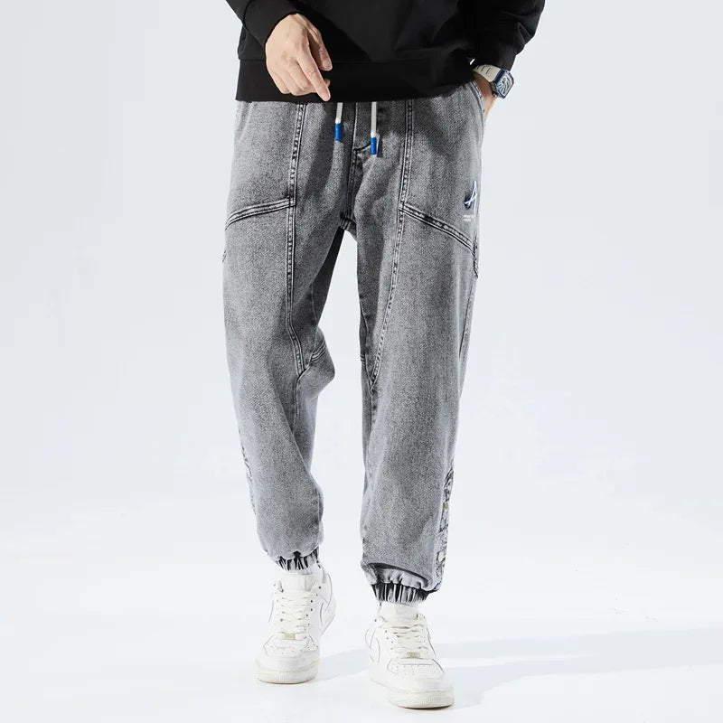 Korean Popular Clothes Jeans Casual Men Loose Fit Stretch Spandex Denim Jogger Pant