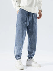 Korean Popular Clothes Jeans Casual Men Loose Fit Stretch Spandex Denim Jogger Pant