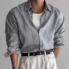 Vintage Mens Striped Printed Shirt Long Sleeve
