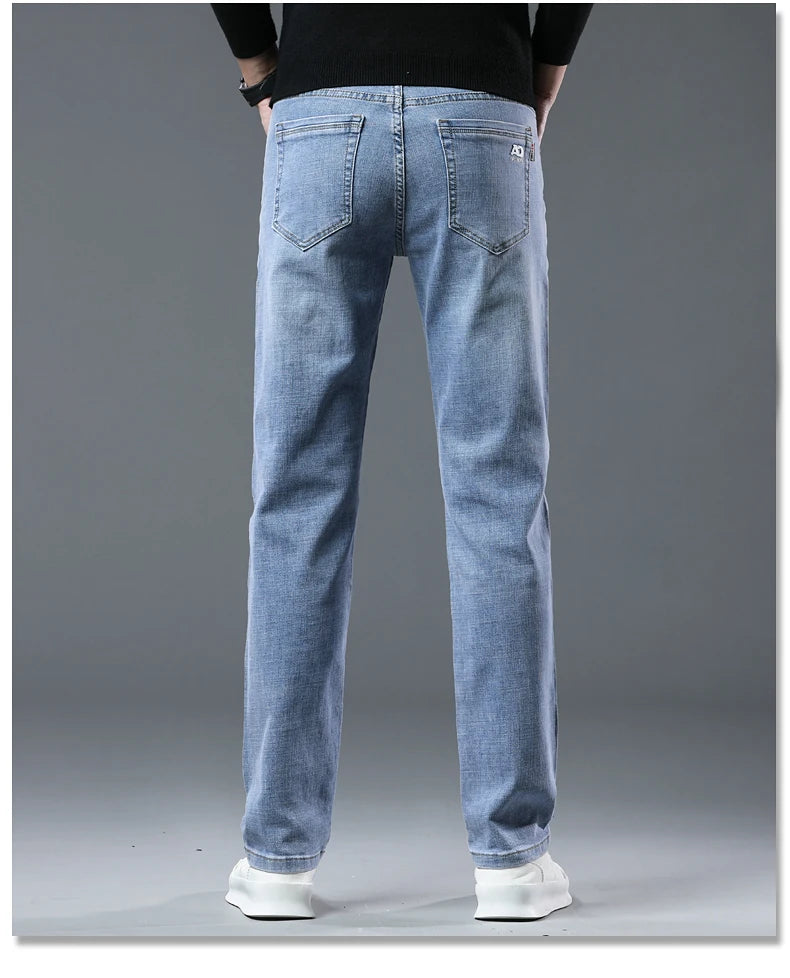 Men's Workwear Jeans Classic Stretch Fabrics Loose Straight-leg Trousers Casual All-match Denim Pants Male