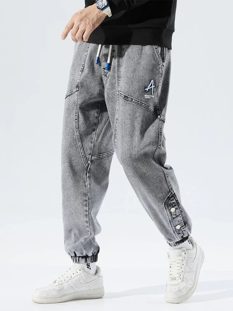 Korean Popular Clothes Jeans Casual Men Loose Fit Stretch Spandex Denim Jogger Pant