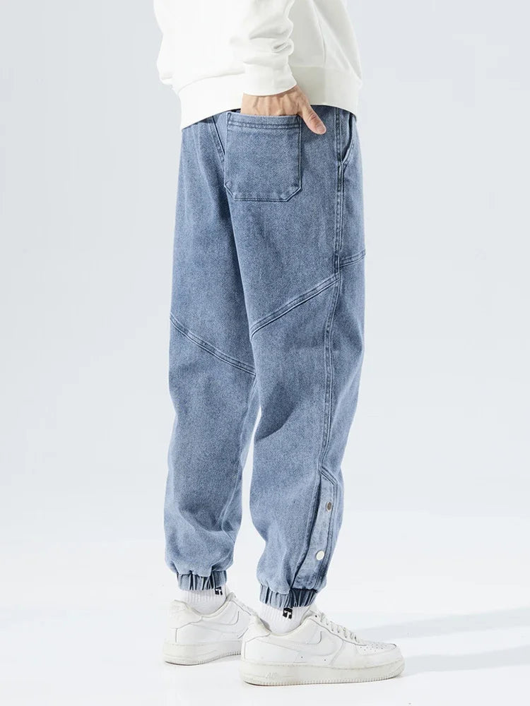 Korean Popular Clothes Jeans Casual Men Loose Fit Stretch Spandex Denim Jogger Pant