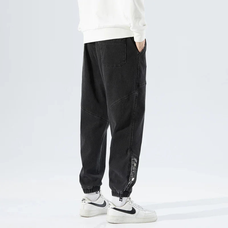 Korean Popular Clothes Jeans Casual Men Loose Fit Stretch Spandex Denim Jogger Pant