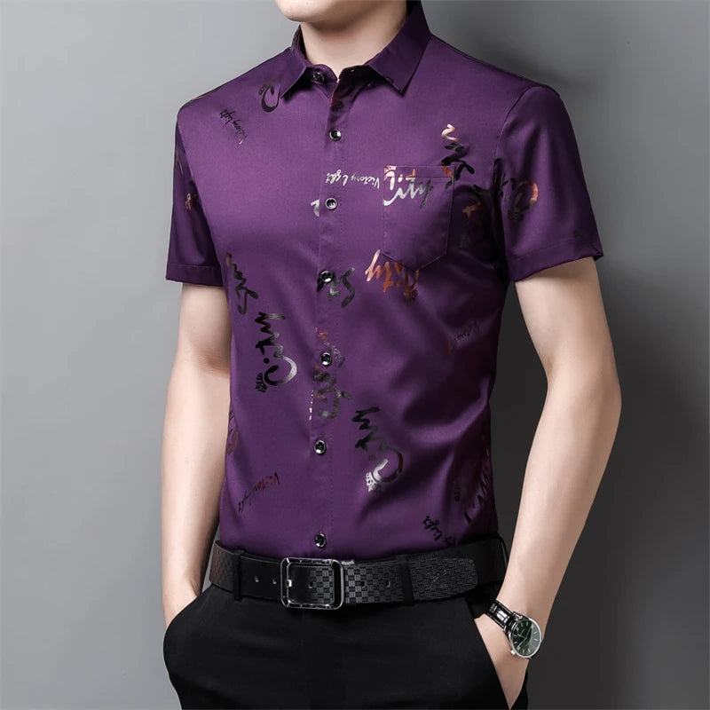 Men's Business Casual Short Sleeved Shirt No Iron and Wrinkle Resistant Top