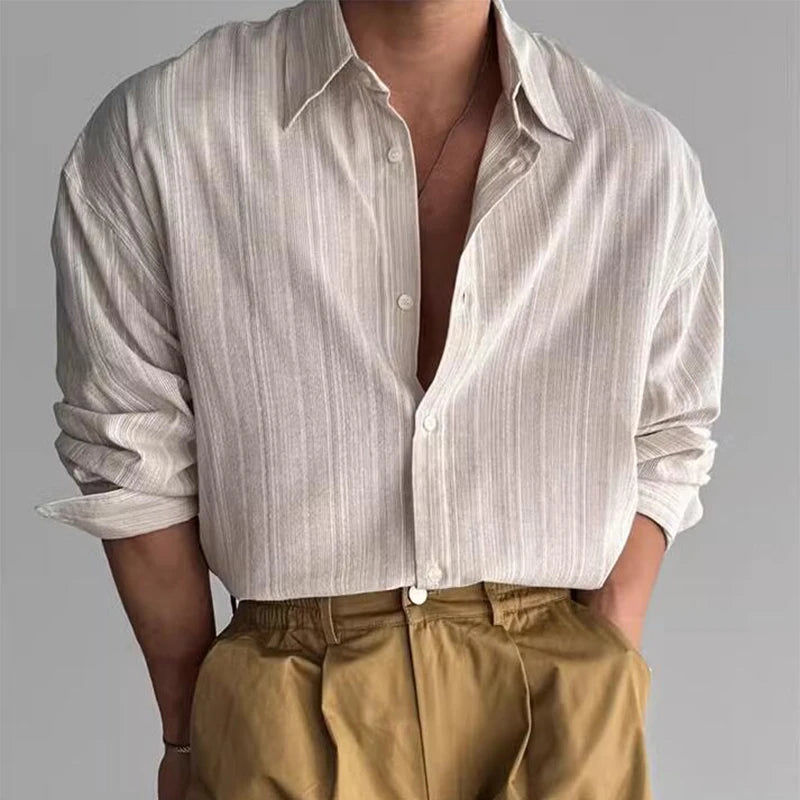 Vintage Mens Striped Printed Shirt Long Sleeve