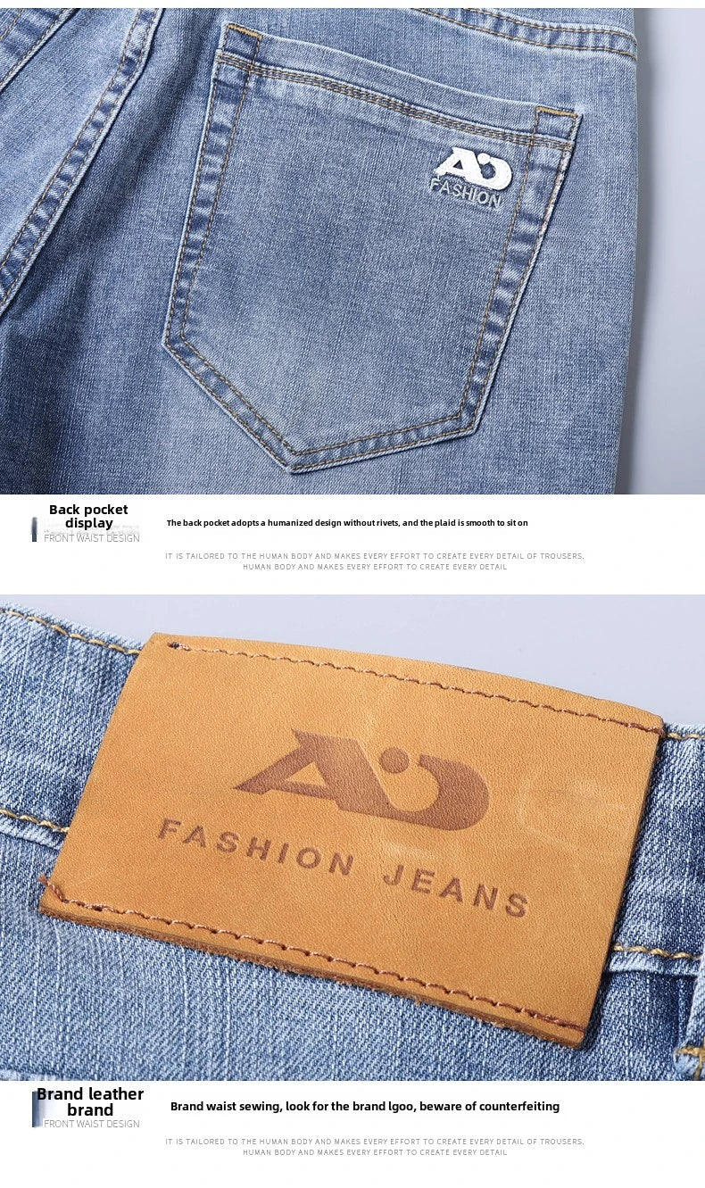 Men's Workwear Jeans Classic Stretch Fabrics Loose Straight-leg Trousers Casual All-match Denim Pants Male