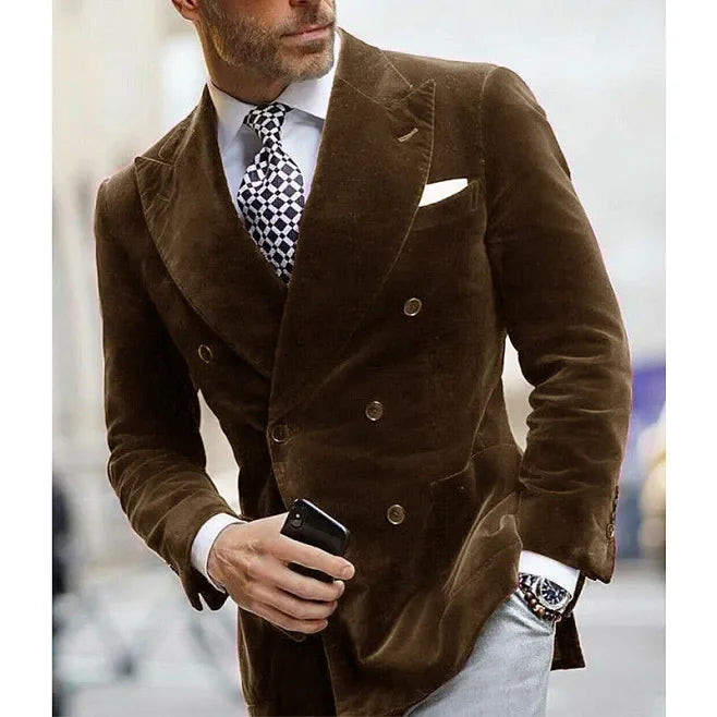 Velvet Double Breasted Blazer for Men Dinner Party