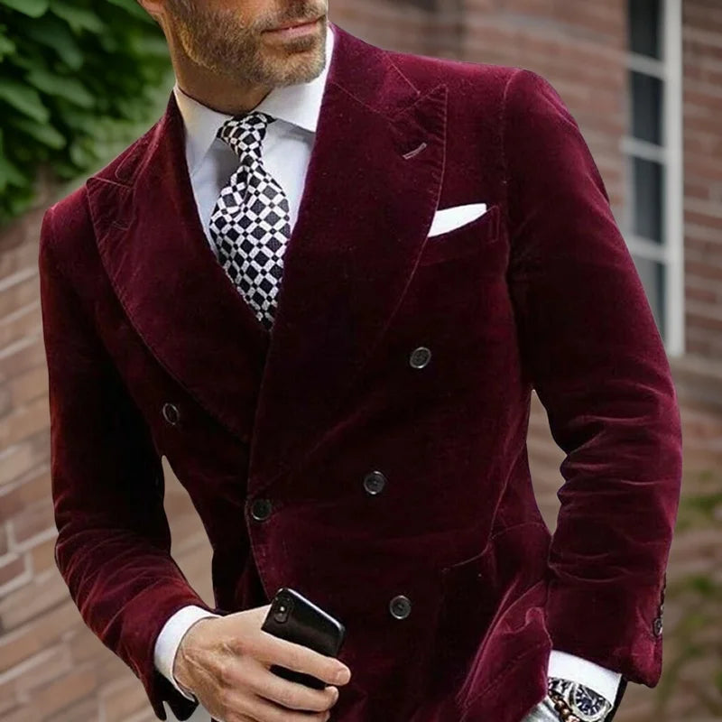 Velvet Double Breasted Blazer for Men Dinner Party