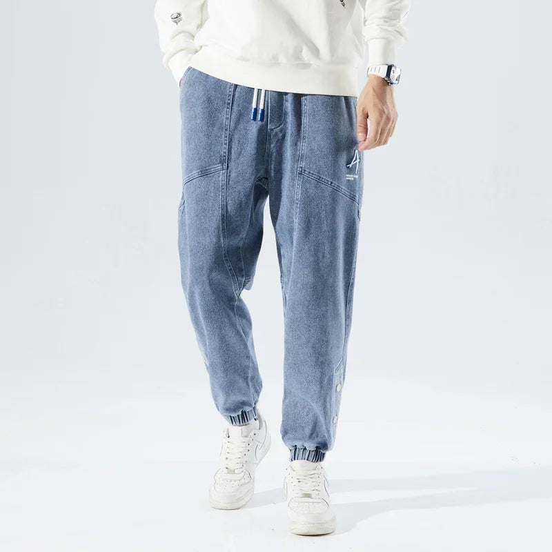 Korean Popular Clothes Jeans Casual Men Loose Fit Stretch Spandex Denim Jogger Pant