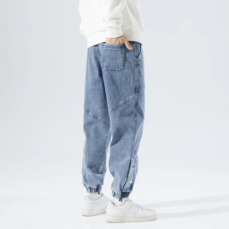 Korean Popular Clothes Jeans Casual Men Loose Fit Stretch Spandex Denim Jogger Pant