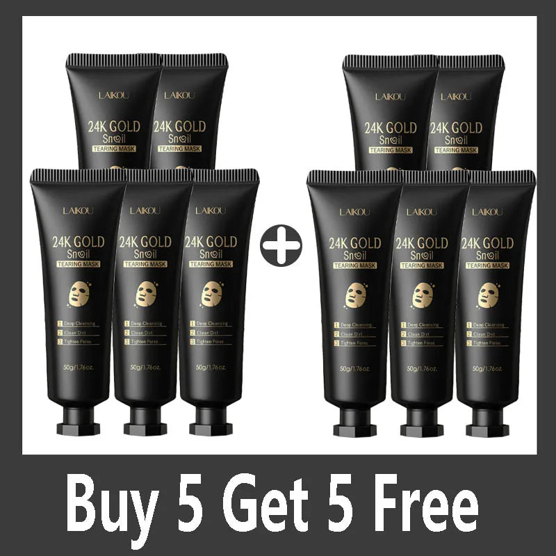 LAIKOU 24K Gold Snail Collagen Peel Off  Tearing Face Mask Deep Cleansing Remove Blackhead Face Care 50g