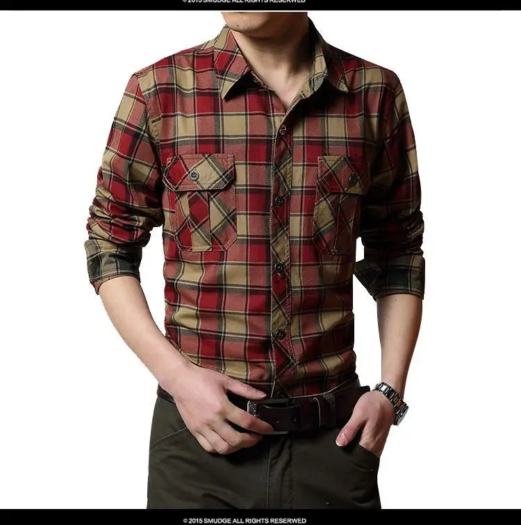 Spring Autumn New Vintage Military Men Cotton Shirt Long Sleeve