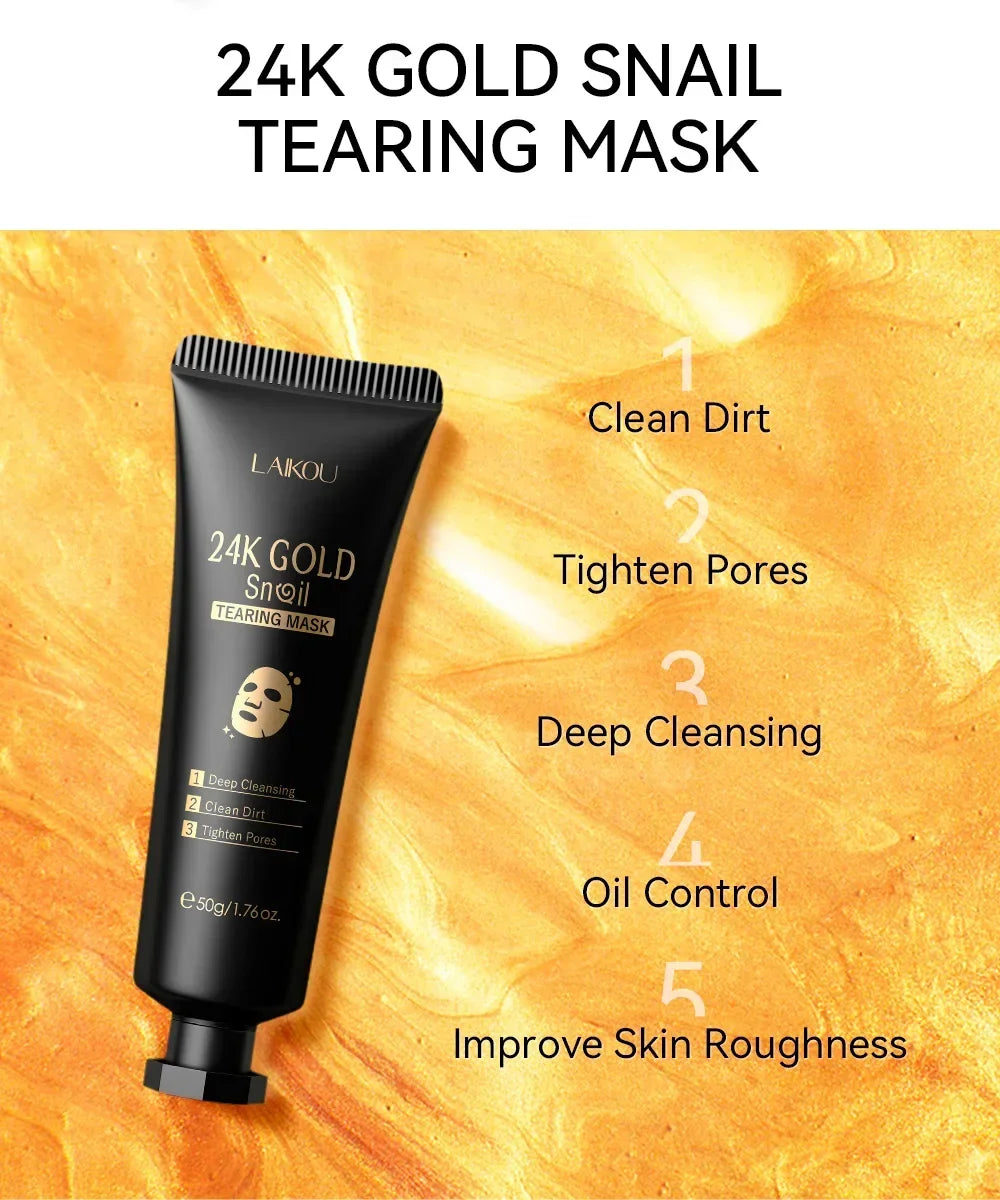 LAIKOU 24K Gold Snail Collagen Peel Off  Tearing Face Mask Deep Cleansing Remove Blackhead Face Care 50g