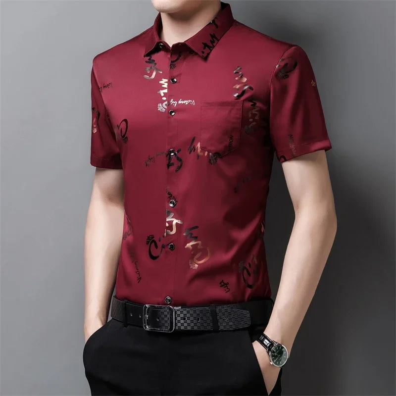Men's Business Casual Short Sleeved Shirt No Iron and Wrinkle Resistant Top