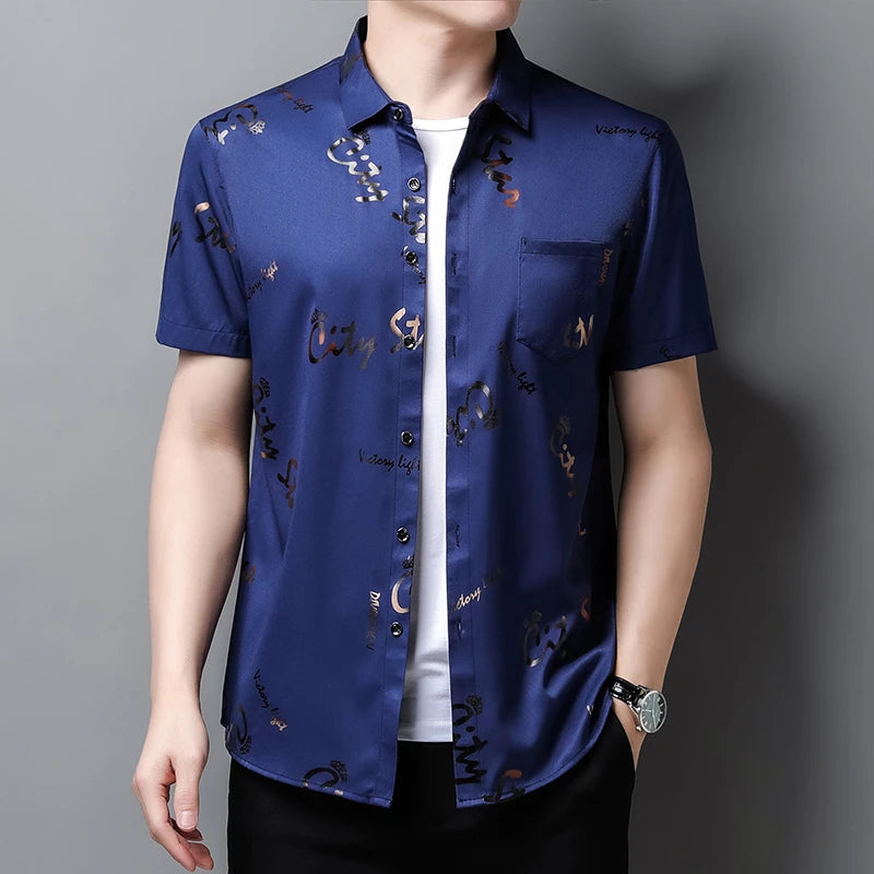 Men's Business Casual Short Sleeved Shirt No Iron and Wrinkle Resistant Top