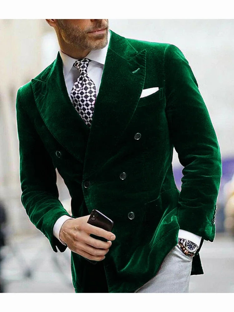 Velvet Double Breasted Blazer for Men Dinner Party
