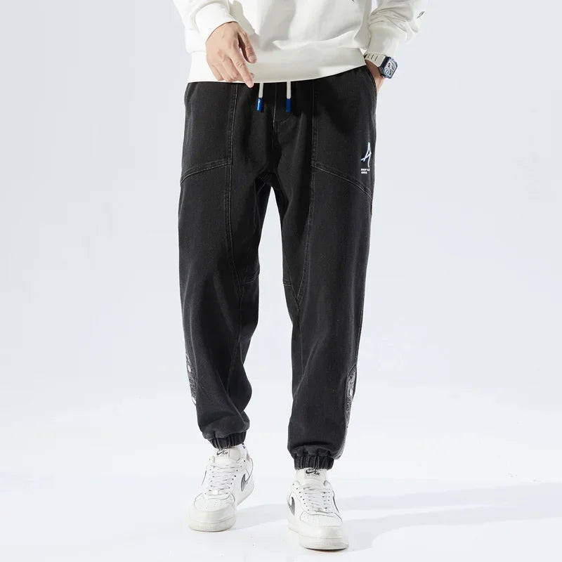 Korean Popular Clothes Jeans Casual Men Loose Fit Stretch Spandex Denim Jogger Pant