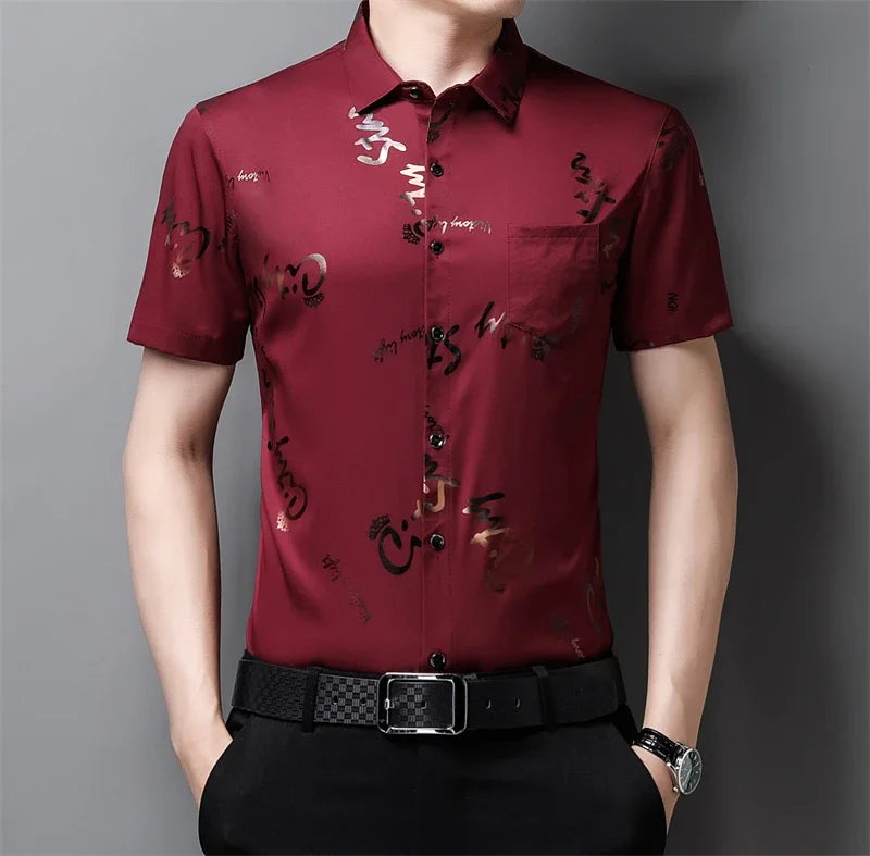 Men's Business Casual Short Sleeved Shirt No Iron and Wrinkle Resistant Top